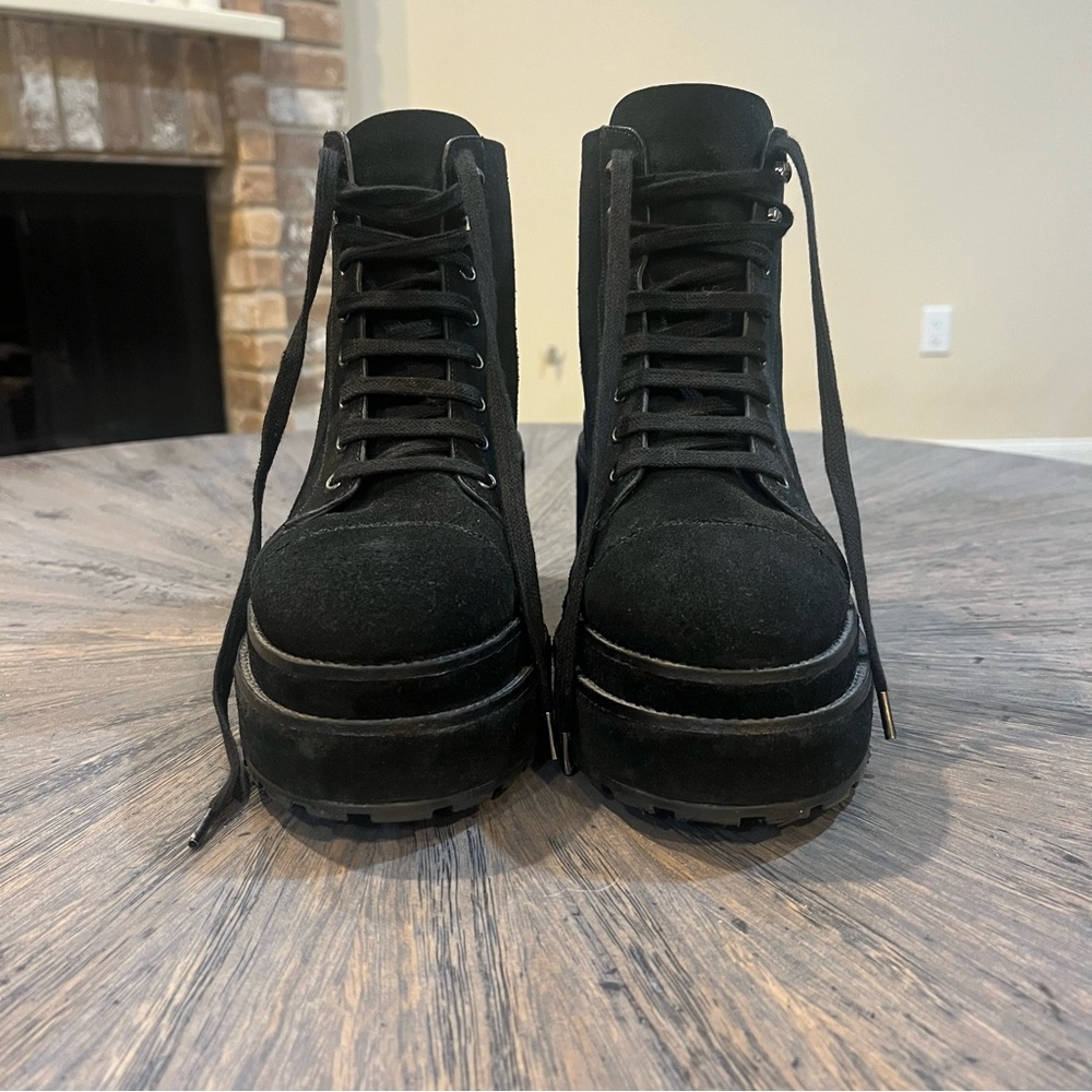 CULT GAIA Bratz Black Suede Platform Lace-Up Boots – Size 38 (US 7–8) - Picture 11 of 16